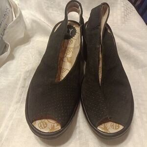 Fly London Women's Open Toe Yazu Wedge Slingback Size 37 Black 6.5/7